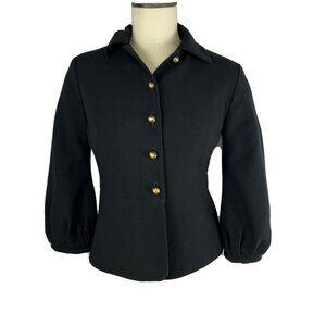 CAbi  Women's Abbott Puff Sleeve Brass Tone Buttons Blazer Jacket Black Size 4
